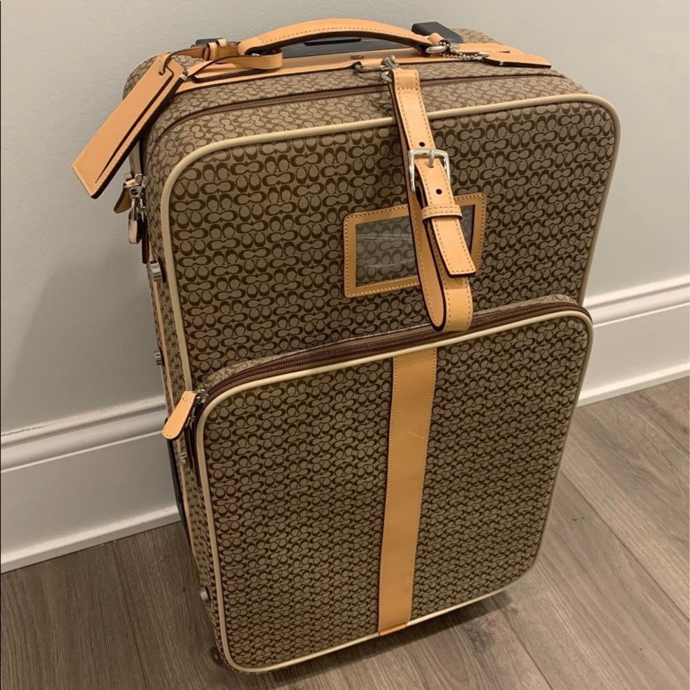 Coach Monogram Leather Trim Rolling Luggage Carry On